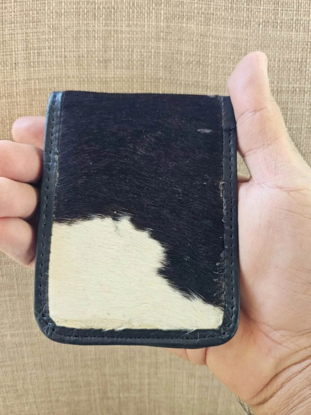 Handmade Wallet Billfold Black/White Real Hair Fur Cowhide Cardholder Purse New